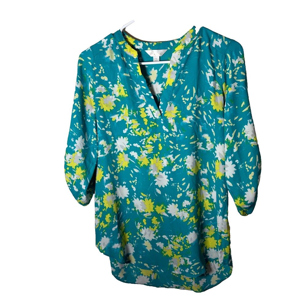 Decree Blouse Women's Small V-Neck Floral 3/4 Sleeve Lightweight Shirt Top